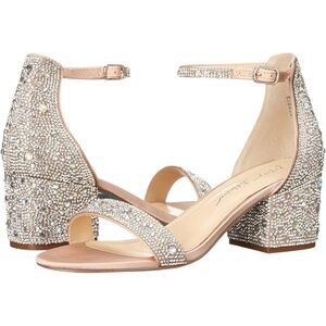 Betsey Johnson Mari SZ 7M Rhinestone Block Heel Ankle Strap Sandals Sparkle Glam